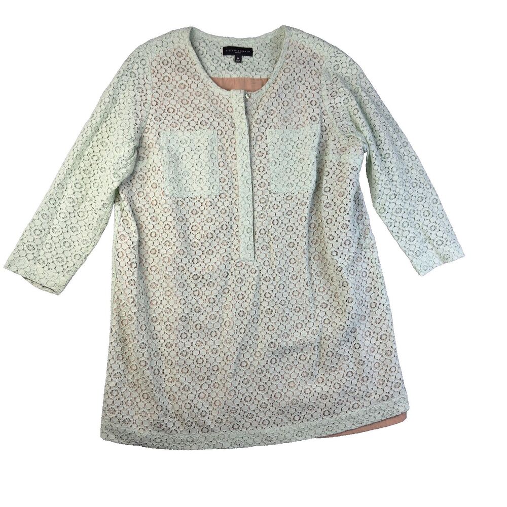 Victoria Beckham Dress Womens 3X Green Shift Lace Overlay Long Sleeve Lined Cute